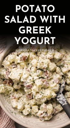 potato salad with greek yogurt in a bowl