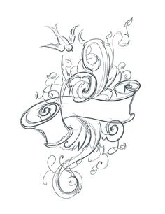 an artistic tattoo design with scroll and flowers