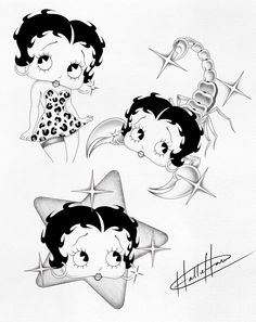 Bett Boop Tattoo, Betty Boop Tattoo Stencil, Betty Boop Tattoo Vintage, Betty Boop Black And White, Betty Boop Tattoo Ideas, Popeye Tattoo, Betty Boop Tattoo, Betty Boop Posters, Betty Boop Tattoos