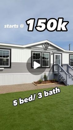 a mobile home for sale with the words 5 bed / 3 bath