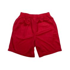 Item is in used condition. Plucking to overall shorts, reflected in price. >Size: M >Waist Size: 28" >Inside Leg: 7" >Rise: 12" >Hem: 12" Red Swim Trunks With Built-in Shorts, Red Athletic Shorts With Built-in Shorts, Red Bottoms With Built-in Shorts For Sports Events, Red Bottoms With Built-in Shorts For Streetwear, Red Short Bottoms For Streetwear, Red Streetwear Shorts, Red Short Length Bottoms For Streetwear, Red Sports Bottoms With Built-in Shorts, Red Bottoms With Built-in Shorts For Sports