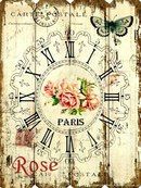 an old clock with roses on it and butterflies flying around the clock face, as well as words written in french