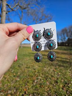 "Cute western studs that will go with any outfit! Wear them casually or dress them up for date night. These would make a great gift or stocking stuffer!  Full length measures 3\" Width measures 0.8\"" Stud Drop Earrings, Western Turquoise, Dream Jobs, Boho Turquoise, Turquoise Boho, Carthage, Stocking Stuffer, Jewelry Earrings Studs, Stocking Stuffers