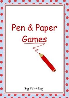 a red pen and paper game with polka dots on the border, in front of a blue background