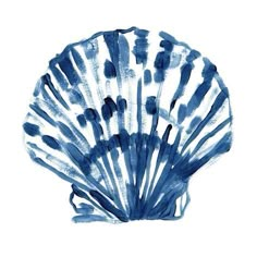 a watercolor painting of a blue fan on a white background with black inks