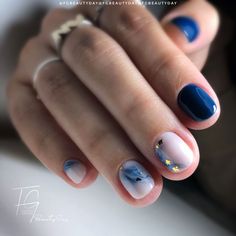 Gel Nail Designs Navy Blue, Short Nail Gel Designs, Short Gelish Nails, Lisa Nails, Azul Nails, Oval Nail, Designs For Short Nails, Nail Academy, Gelish Nails