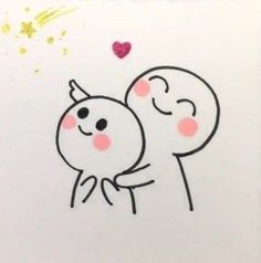 a drawing of two people hugging each other with hearts in the air and stars above them