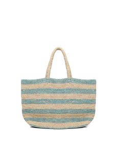 -Beach bag -Exclusive Saint Barth logo embroidery -Turquoise striped print -Detachable internal cotton maxi clutch bag -Dimensions: 50 x 30 x 15 cmComposition: 100% Raffia Woven Striped Bags, Striped Woven Rectangular Shoulder Bag, Rectangular Striped Woven Shoulder Bag, Striped Woven Tote Bag, Striped Woven Bags For Shopping, Striped Woven Shopping Bags, Woven Striped Shopping Bags, Casual Striped Woven Bag, Striped Woven Straw Bag