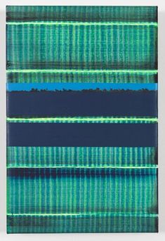 an abstract painting with blue and green stripes