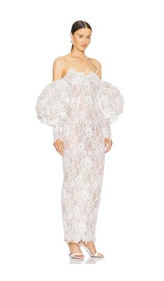 Find BRONX AND BANCO Colette Blanc Off The Shoulder Gown In White on Editorialist. Bronx and Banco Colette Blanc Off The Shoulder Gown in White. - size M (also in L, S, XS) Bronx and Banco Colette Blanc Off The Shoulder Gown in White. - size M (also in L, S, XS) Self: 80% viscose 20% cotton Lining: 95% polyester 5% elastane. Made in China. Dry clean only. Fully lined. Hidden back zipper closure. Puffy-off the shoulder sleeve design. Lace fabric. Neckline to hem measures approx 54 in length. BROR Bronx And Banco, Puffy Sleeves, Ankara Styles, Sleeve Designs, Bronx, Lace Fabric, Shoulder Sleeve, White Lace, Floral Dress