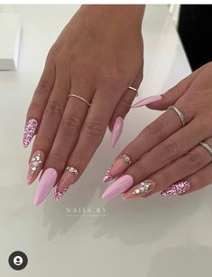 Pink Nails With Glitter, Nails With Glitter, Pink Glitter Nails, Professional Manicure, Nail Drills, Nails Design With Rhinestones, Simple Acrylic Nails, Almond Acrylic Nails, Nail Designs Glitter