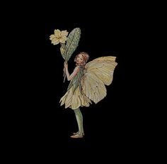 a painting of a fairy holding flowers in her hand