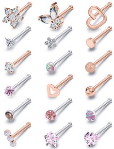 different types of piercings are shown on a white background