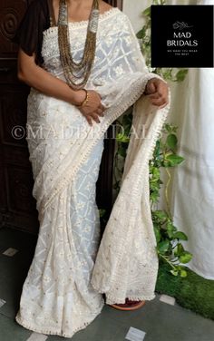 Saree Bridesmaid, Chikankari Saree, Thread Work, Beautiful Saree, Cut Work