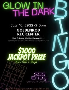 RSVP EARLY & RECEIVE A FREE 3-ON PACK TO PLAY FOR THE NIGHT !
To help a local non-profit, bring a hygiene product OR celebrate the night and wear a glow item and receive $5 off your entry fee at the door
The $55 comes with ALL the paper needed for the chance to play 10 games for cash prizes from $50-$100, 3 games with additional prizes (wine, gift cards, gift baskets, etc.), and a chance to win the $1,000 jackpot prize.
Come out and enjoy a great summer night, seats are limited so register ASAP! Glow Bingo, National Junior Honor Society, Bingo Ideas, Bingo Tickets, Bingo Bag, Travel Ball, Fundraising Activities, Bingo Night