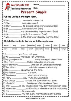 worksheet for teaching present simple in english with pictures on the front and back