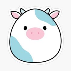 a sticker with a cow's face in pastel blue, pink and white