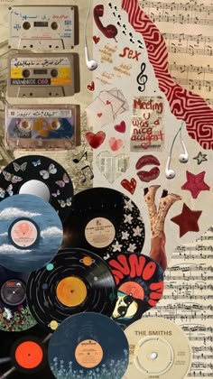 an assortment of record records and music notes