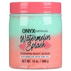 Onyx Brands Splish, Splish, Watermelon Splash! Let the Onyx Bathhouse's Watermelon Splash Foaming Sugar Scrub be your sweet escape from life's everyday struggles. Our invigorating watermelon scented Sugar Scrub transports you to your favorite summer day the second the container is opened. Feel guilt-free and enjoy the leisure time of our Watermelon Splash Foaming Sugar Scrub as it is Cruelty-free and filled with the moisturizing components of Kiwi Oil, good for all skin types. Pamper yourself wi Onyx Bathhouse Foaming Body Scrub, Watermelon Body Scrub, Watermelon Scrub, Watermelon Splash, Foaming Body Scrub, Best Body Scrub, Foaming Sugar Scrub, Bath N Body Works