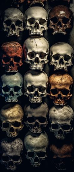 a bunch of skulls that are all different colors