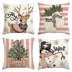 four pillows with christmas decorations on them