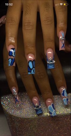 Kaws Blue, Acrylic Nail Set, Blue Acrylic Nails, Colored Acrylic Nails, Girly Acrylic Nails, Cute Acrylic Nail Designs, French Tip Acrylic Nails