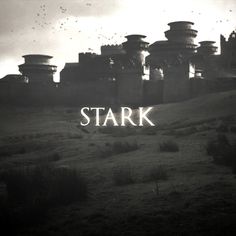 a black and white photo with the words stark in front of an image of a castle