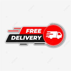 free delivery sticker on white background with red and black stripes, logo, label, sign png and psd