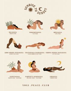 the yoga poses and their meanings are shown in this poster, which is also available for purchase