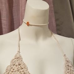 Hand Knitted Crochet Flower Choker Necklace Flower Choker Necklace, Flower Choker, Jewelry Choker, Orange Cream, Crochet Flower, Crochet Flowers, Size 13, Womens Jewelry Necklace, Hand Knitting