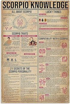 a poster with the words scorpio knowledge on it's side