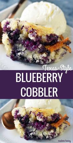 blueberry cobbler with vanilla ice cream on top