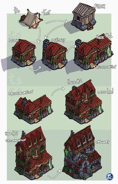 several different types of houses in the game