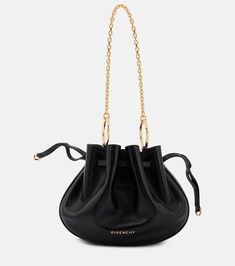 Pumpkin Mini leather bucket bag in black - Givenchy | Mytheresa Luxury Party Bucket Bag With Gold-tone Hardware, Evening Soft Leather Pouch Bucket Bag, Designer Bucket Bag With Chain Strap, Evening Soft Leather Shoulder Bag In Bucket Shape, Leather Bucket Bag With Detachable Strap For Evening, Evening Soft Leather Bucket Shape Shoulder Bag, Evening Bucket Bag With Gold-tone Hardware And Top Handle, Elegant Bucket Bag With Handle Drop For Evening, Elegant Bucket Bag For Evening With Handle Drop