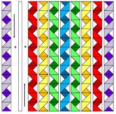 an image of a quilt pattern with many different colored squares and triangles on the side