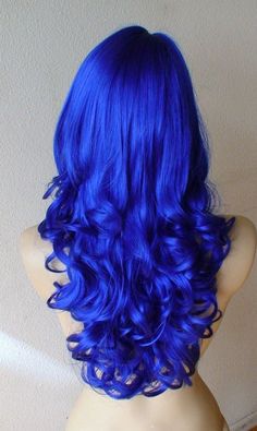 Bright Blue Hair, Blue Wig, Blonde Lace Front Wigs, Curly Hair Wig, Hair Color Blue, Lace Hair, Hair Dye Colors, Rainbow Hair, Cool Hair Color