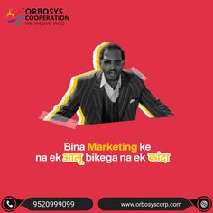 a man in a suit and tie on a red background with the words bina marketing ke