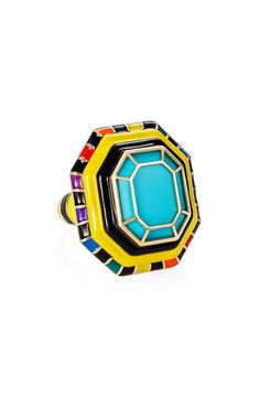 Free shipping and returns on NeverNoT Grab 'n' Go Ready to Release Turquoise Ring at Nordstrom.com. Release your dynamic style with this handcrafted 18-karat-gold ring featuring a caged turquoise stone and bold stripes of bright, glossy enamel. Grab N Go, Cozy Sweaters Autumn, Ring Blue, Bold Stripes, Life Tips, Beauty And Lifestyle, Gold Enamel, Enamel Jewelry, Fine Jewelry Gift