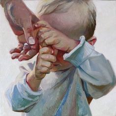 a painting of a young boy holding his hands together