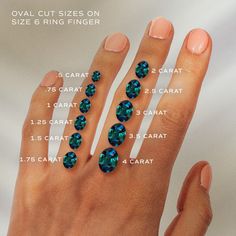 a woman's hand with blue and green jewels on it, labeled in the description