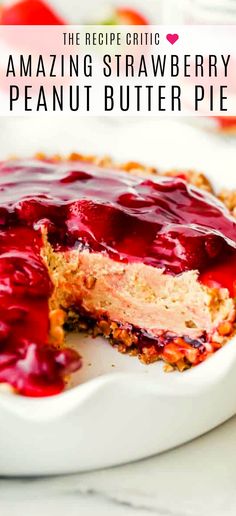 a piece of pie with raspberry sauce on it and the rest of the pie in the background