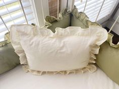 Ivory Ruffled Crib Pillow Farmhouse Cribs, Crib Pillow, Farmhouse Lifestyle, Crib Pillows, Easy Pillows, Toddler Pillow, Crib Skirts, White Farmhouse, Handmade Textiles