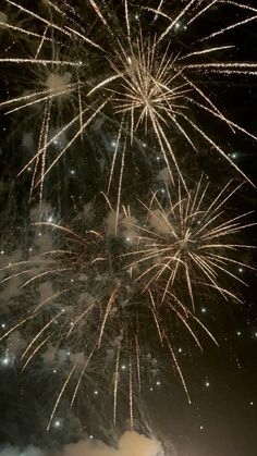 fireworks are lit up in the night sky