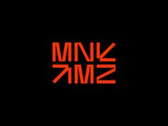 an orange and black logo with the words mnk7mz on it's side