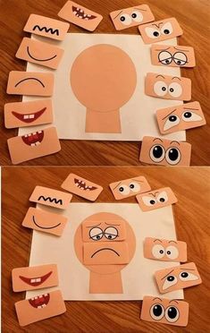 paper cut out to look like faces and eyes