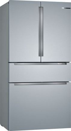 a stainless steel refrigerator freezer sitting next to each other on a white background with clippings