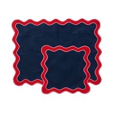 two blue and red rugs on a white background with an empty square in the middle