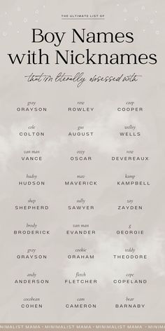 the boy names with nicknames are shown in black and white on a gray background