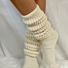 Comfortable Cotton Knee-high Socks For Spring, Comfortable Cotton Knee-high Socks For Fall, Cozy One Size Socks, Comfortable Cozy Cotton Socks, Cozy Cotton Socks With Comfortable Fit, Cozy Cotton Knee-high Socks For Fall, Comfortable Fitted Knee-high Socks, Comfortable Cream Socks, Casual Cotton Leg Warmers