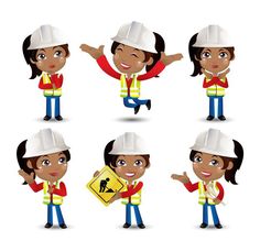 a female construction worker in various poses